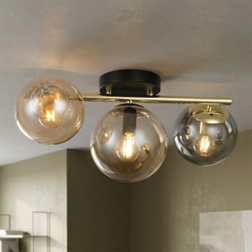 Ytmonterad taklampa AURIS 3xE14/15W/230V guld/rökigt svart/beige
