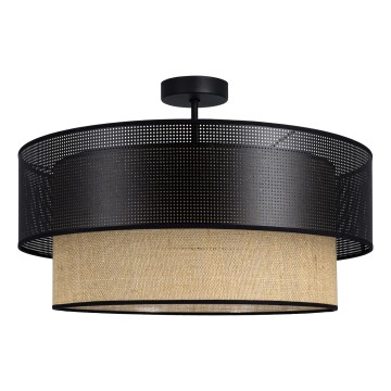 Ytmonterad taklampa BORHO 1xE27/60W/230V Ø 40 cm svart/juteväv