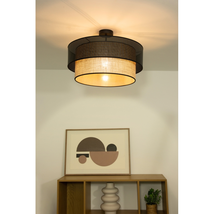 Ytmonterad taklampa BORHO 1xE27/60W/230V Ø 40 cm svart/juteväv