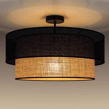 Ytmonterad taklampa BORHO 1xE27/60W/230V Ø 40 cm svart/juteväv