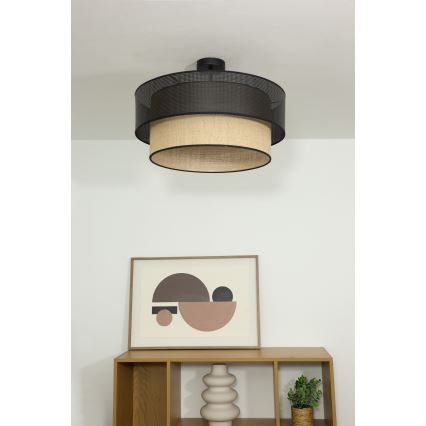 Ytmonterad taklampa BORHO 1xE27/60W/230V Ø 40 cm svart/juteväv