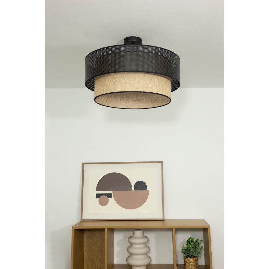 Ytmonterad taklampa BORHO 1xE27/60W/230V Ø 40 cm svart/juteväv