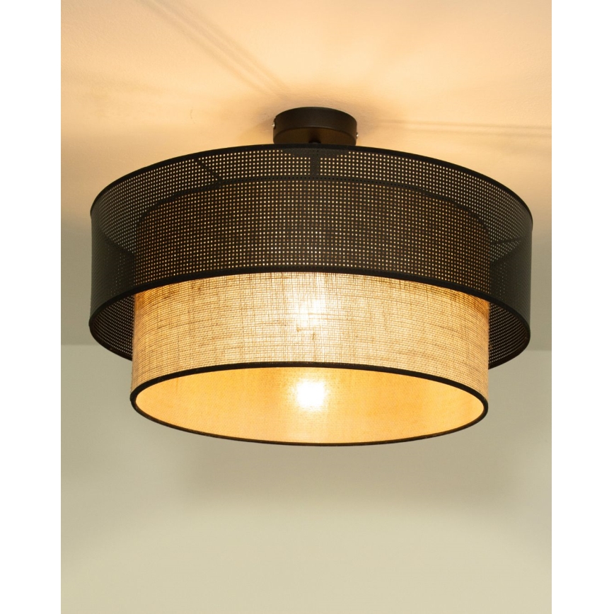 Ytmonterad taklampa BORHO 1xE27/60W/230V Ø 40 cm svart/juteväv