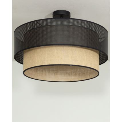 Ytmonterad taklampa BORHO 1xE27/60W/230V Ø 40 cm svart/juteväv