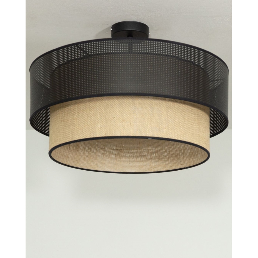 Ytmonterad taklampa BORHO 1xE27/60W/230V Ø 40 cm svart/juteväv