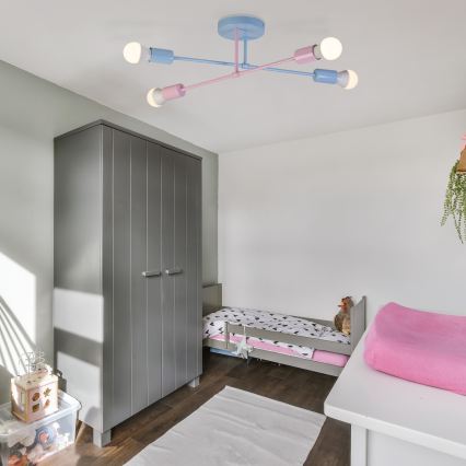 Ytmonterad taklampa CAMBRIDGE 4xE27/15W/230V blå/rosa