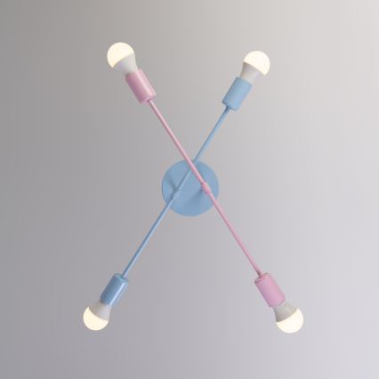 Ytmonterad taklampa CAMBRIDGE 4xE27/15W/230V blå/rosa