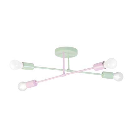 Ytmonterad taklampa CAMBRIDGE 4xE27/15W/230V grön/rosa