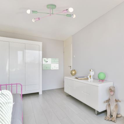Ytmonterad taklampa CAMBRIDGE 4xE27/15W/230V grön/rosa