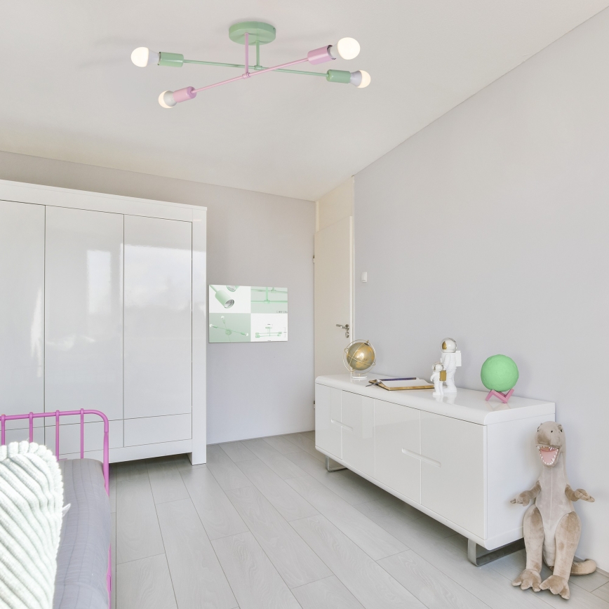 Ytmonterad taklampa CAMBRIDGE 4xE27/15W/230V grön/rosa