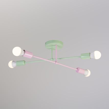 Ytmonterad taklampa CAMBRIDGE 4xE27/15W/230V grön/rosa