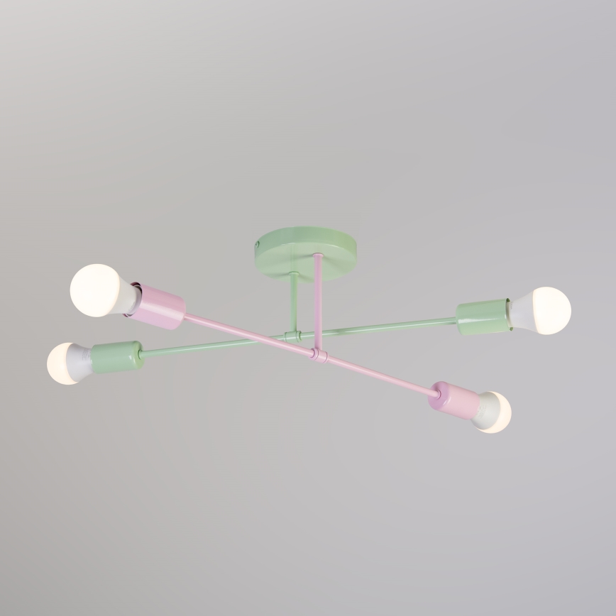 Ytmonterad taklampa CAMBRIDGE 4xE27/15W/230V grön/rosa