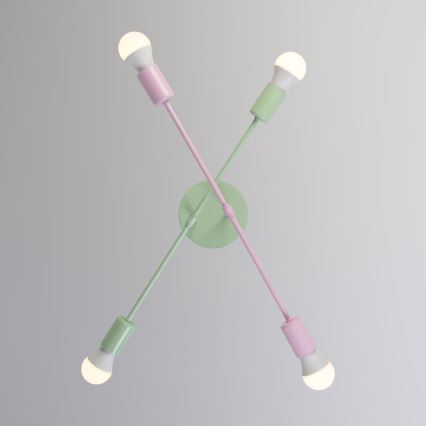 Ytmonterad taklampa CAMBRIDGE 4xE27/15W/230V grön/rosa