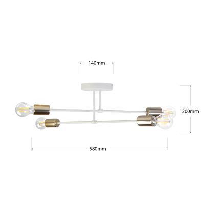 Ytmonterad taklampa CAMBRIDGE 4xE27/15W/230V mässing/vit