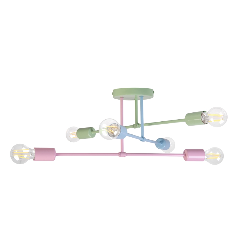 Ytmonterad taklampa CAMBRIDGE 6xE27/15W/230V grön/blå/rosa