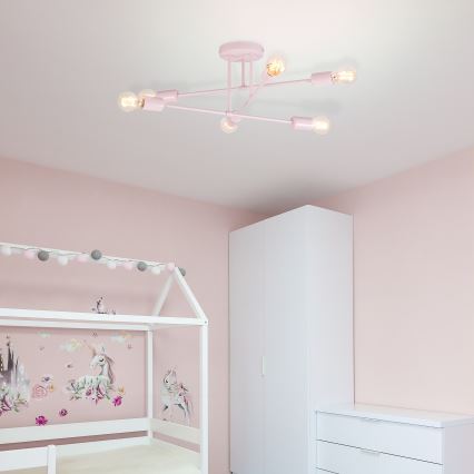 Ytmonterad taklampa CAMBRIDGE 6xE27/15W/230V rosa