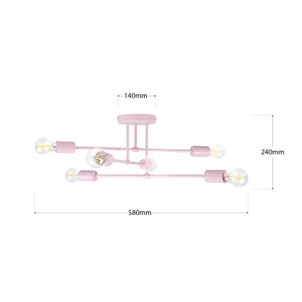Ytmonterad taklampa CAMBRIDGE 6xE27/15W/230V rosa