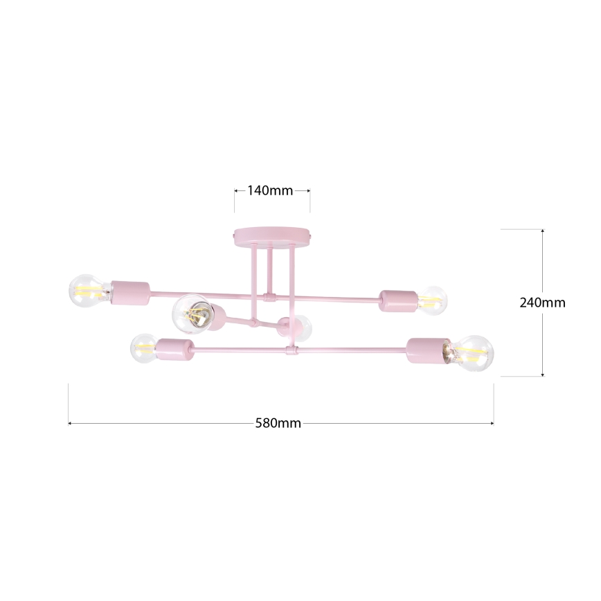 Ytmonterad taklampa CAMBRIDGE 6xE27/15W/230V rosa