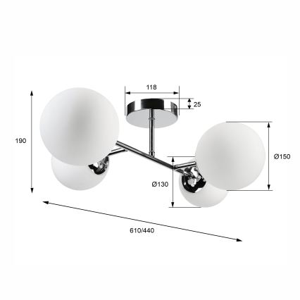 Ytmonterad taklampa MADDIE 4xE14/5W/230V, blank krom