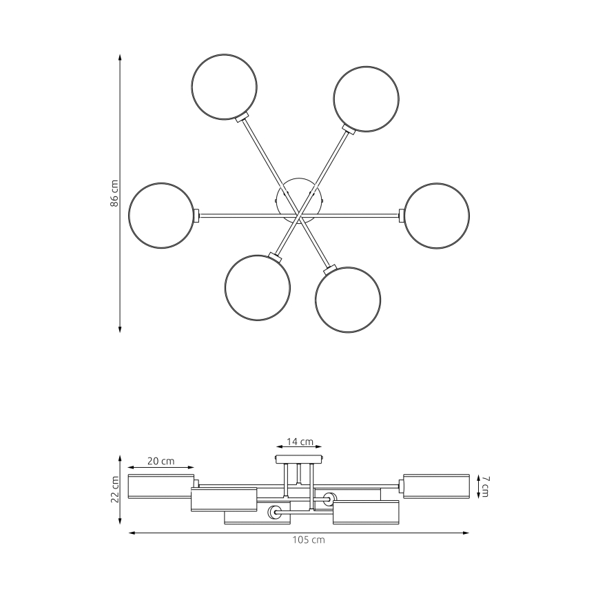 Ytmonterad taklampa MAGA 6xE14/10W/230V brun