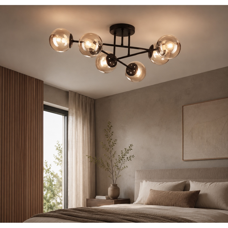 Ytmonterad taklampa MALENA 6xE14/5W/230V brun/rökbeige