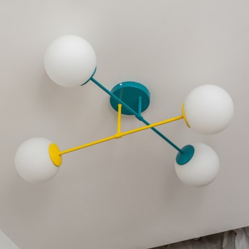 Ytmonterad taklampa MOON 4xE27/15W/230V turkos/gul