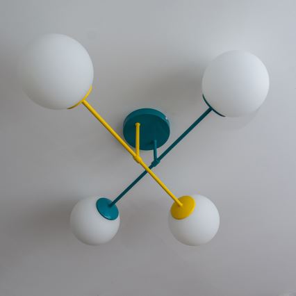 Ytmonterad taklampa MOON 4xE27/15W/230V turkos/gul