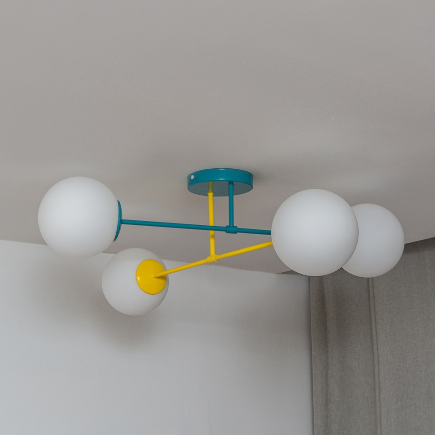 Ytmonterad taklampa MOON 4xE27/15W/230V turkos/gul