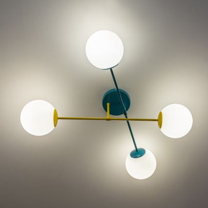 Ytmonterad taklampa MOON 4xE27/15W/230V turkos/gul