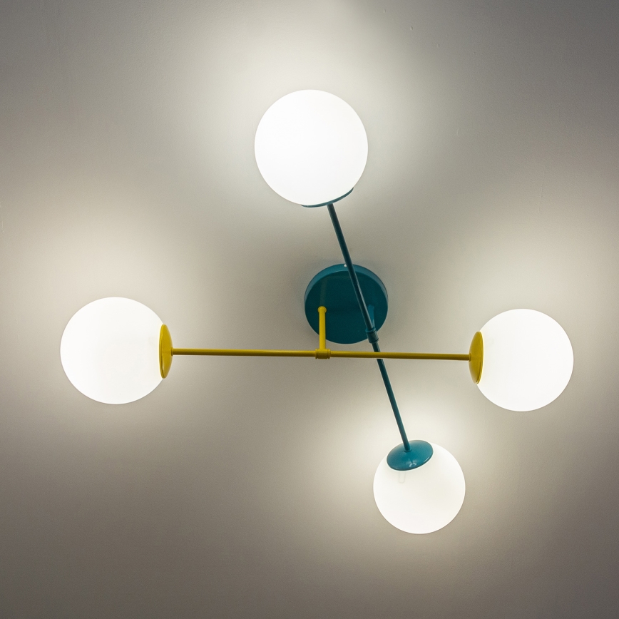 Ytmonterad taklampa MOON 4xE27/15W/230V turkos/gul