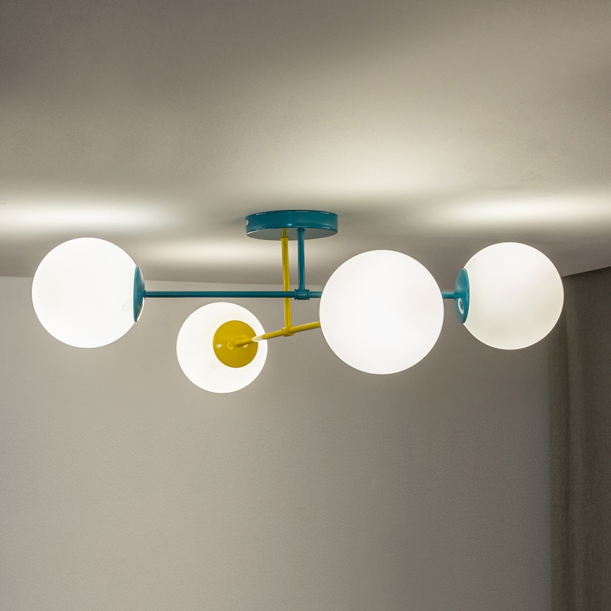 Ytmonterad taklampa MOON 4xE27/15W/230V turkos/gul