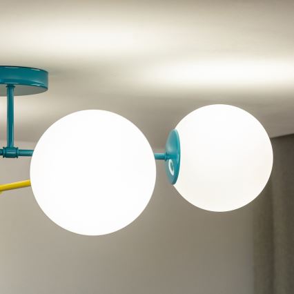 Ytmonterad taklampa MOON 4xE27/15W/230V turkos/gul