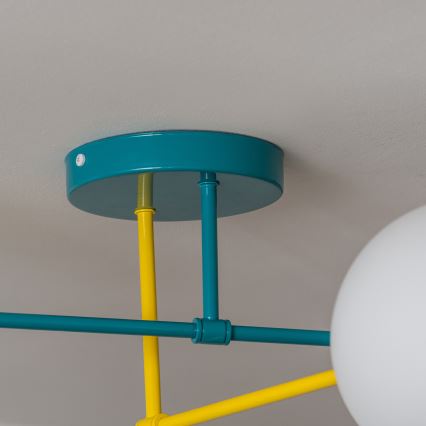 Ytmonterad taklampa MOON 4xE27/15W/230V turkos/gul