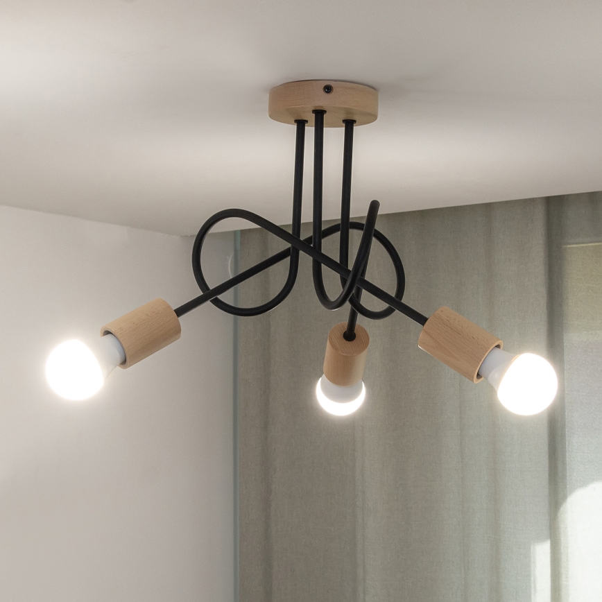 Ytmonterad taklampa OXFORD 3xE27/15W/230V furu/svart