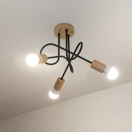 Ytmonterad taklampa OXFORD 3xE27/15W/230V furu/svart