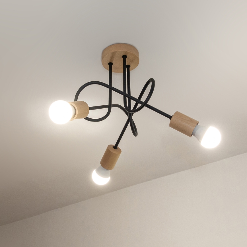 Ytmonterad taklampa OXFORD 3xE27/15W/230V furu/svart