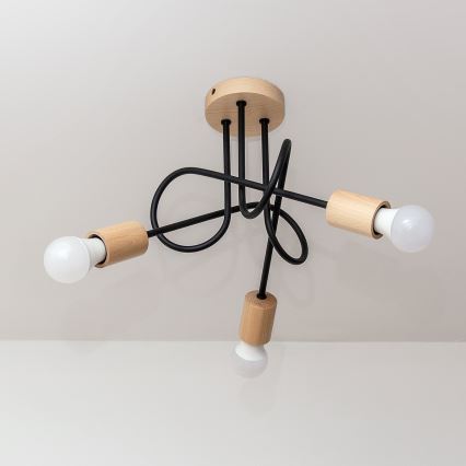 Ytmonterad taklampa OXFORD 3xE27/15W/230V furu/svart