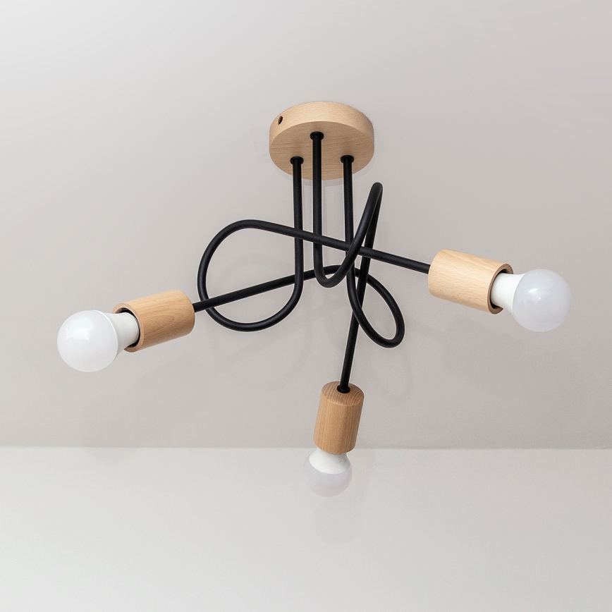 Ytmonterad taklampa OXFORD 3xE27/15W/230V furu/svart