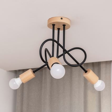 Ytmonterad taklampa OXFORD 3xE27/15W/230V furu/svart