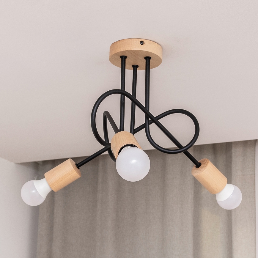 Ytmonterad taklampa OXFORD 3xE27/15W/230V furu/svart