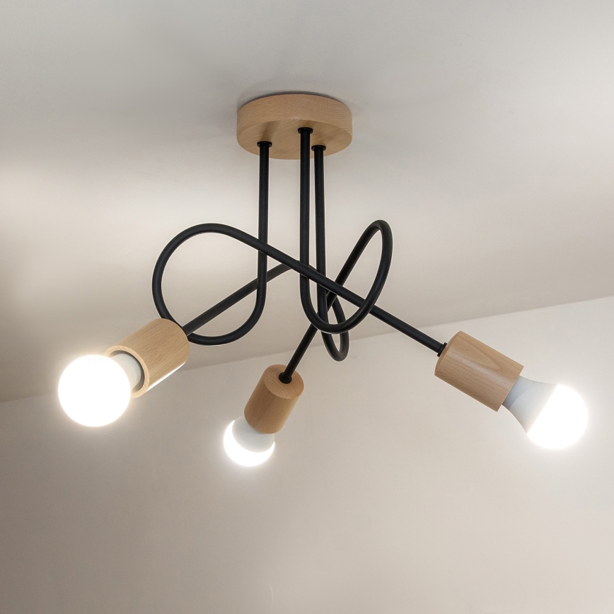 Ytmonterad taklampa OXFORD 3xE27/15W/230V furu/svart