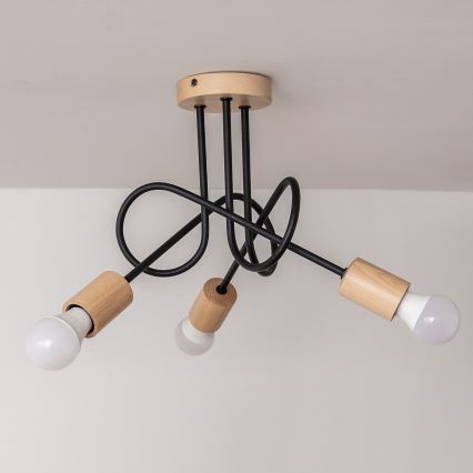 Ytmonterad taklampa OXFORD 3xE27/15W/230V furu/svart