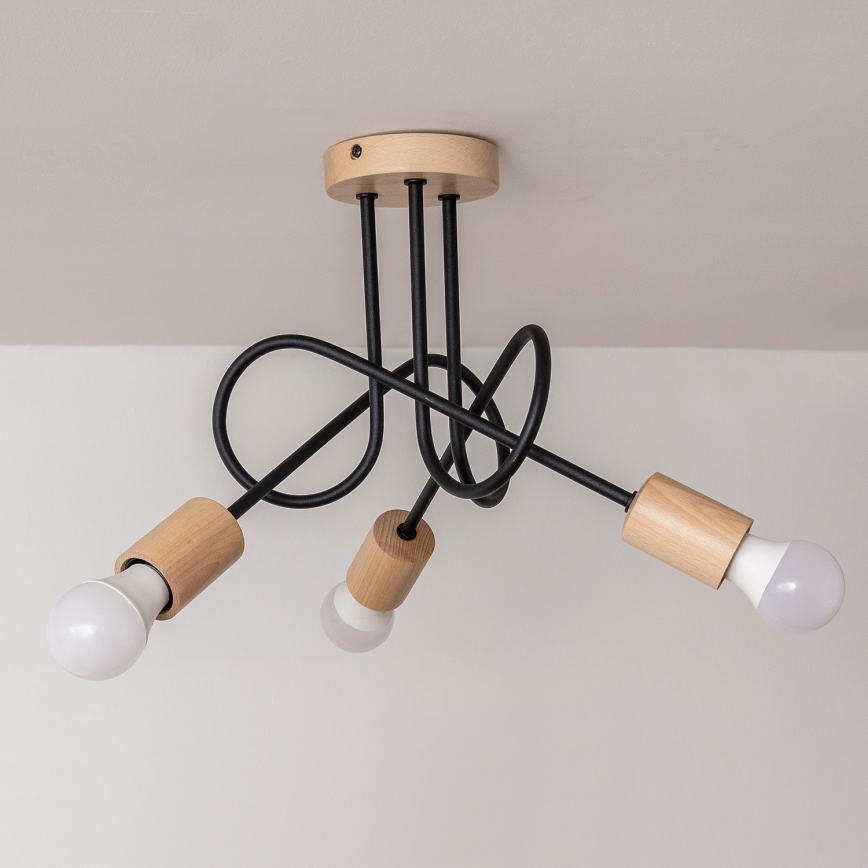 Ytmonterad taklampa OXFORD 3xE27/15W/230V furu/svart