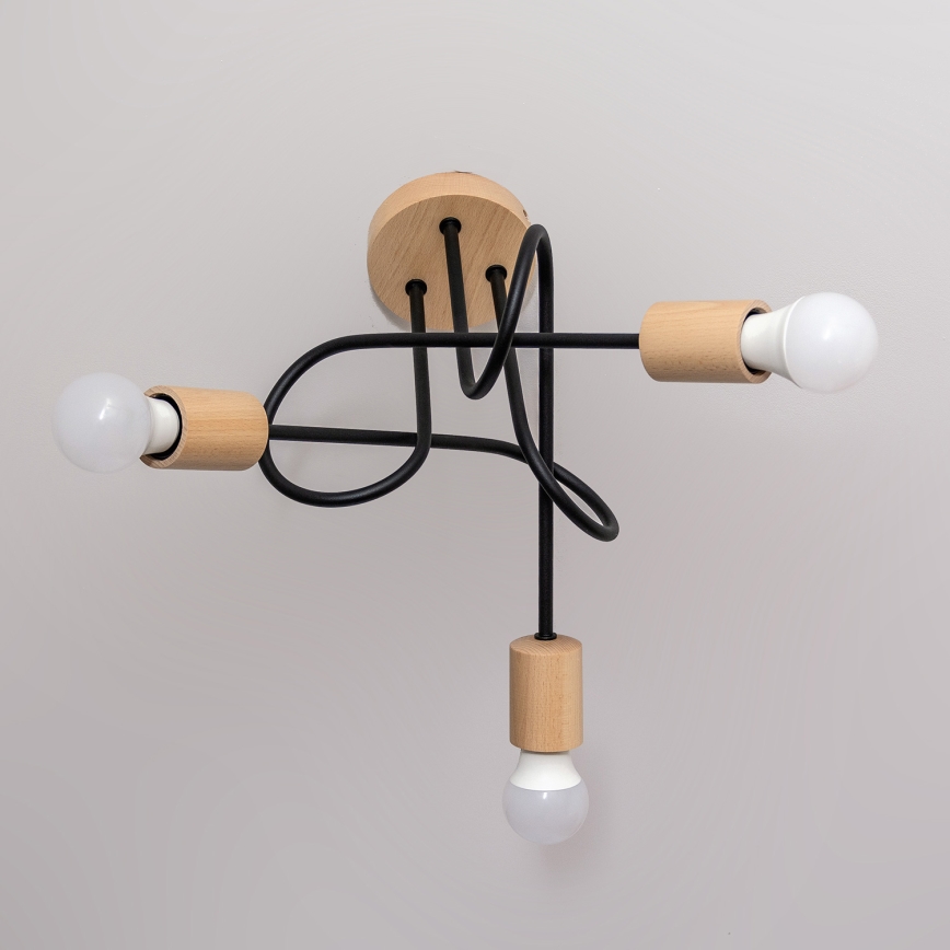 Ytmonterad taklampa OXFORD 3xE27/15W/230V furu/svart