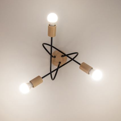 Ytmonterad taklampa OXFORD 3xE27/15W/230V furu/svart