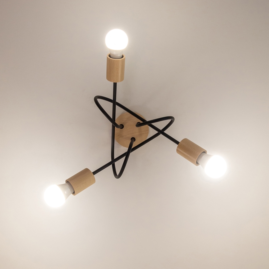 Ytmonterad taklampa OXFORD 3xE27/15W/230V furu/svart