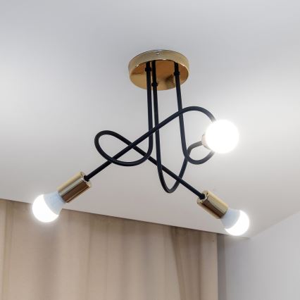 Ytmonterad taklampa OXFORD 3xE27/15W/230V guld/svart