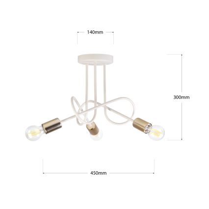 Ytmonterad taklampa OXFORD 3xE27/15W/230V mässing/vit