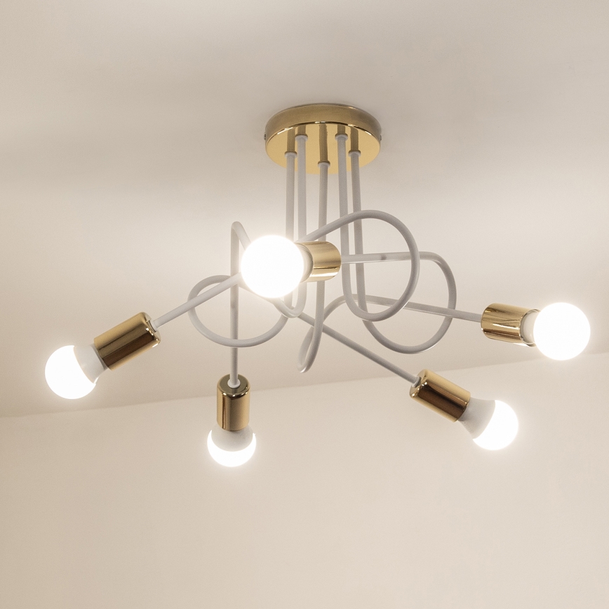 Ytmonterad taklampa OXFORD 5xE27/15W/230V guld/vit