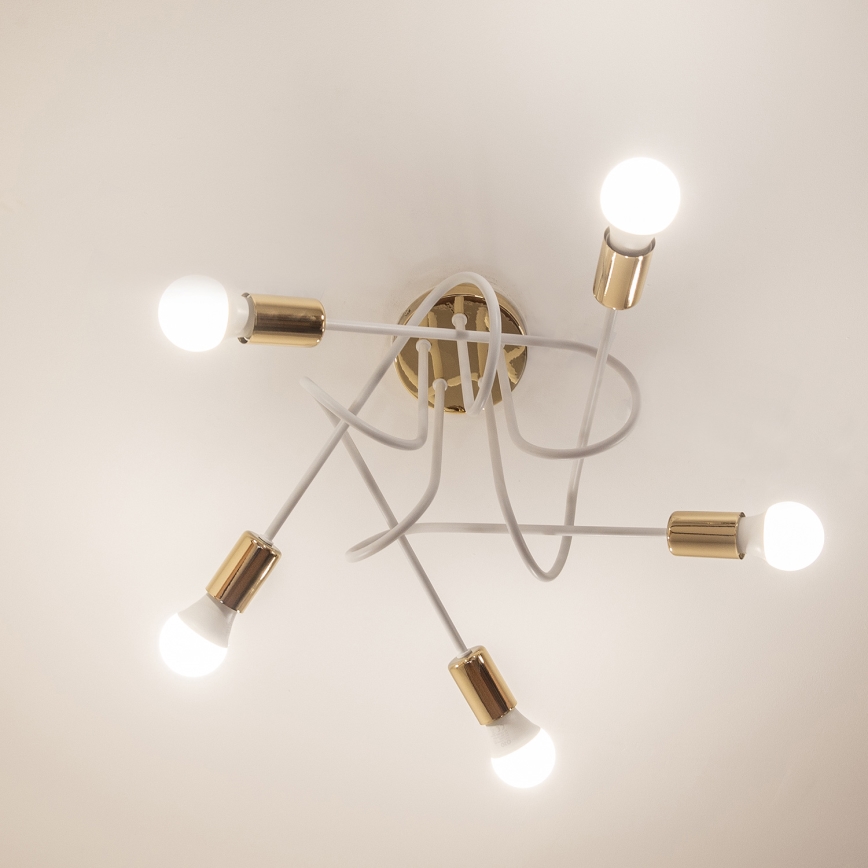 Ytmonterad taklampa OXFORD 5xE27/15W/230V guld/vit